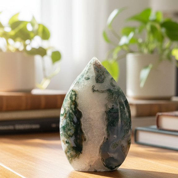 Moss Agate Quartz Druzy Flame High Quality Crystal 292g 104mm