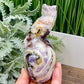 Chevron Dream Amethyst Owl on Skull Hollow Jaw  Crystal Carving 700g