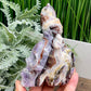 Chevron Dream Amethyst Owl on Skull Hollow Jaw  Crystal Carving 700g