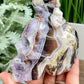 Chevron Dream Amethyst Owl on Skull Hollow Jaw  Crystal Carving 700g