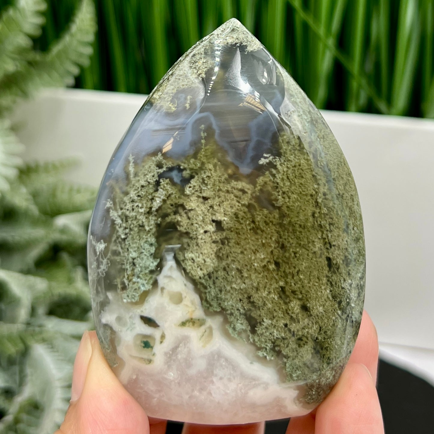 Moss Agate Quartz Druzy Flame High Quality Crystal 176g 82mm