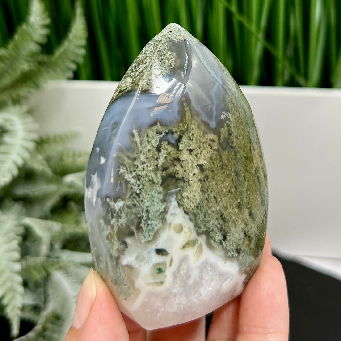 Moss Agate Quartz Druzy Flame High Quality Crystal 176g 82mm