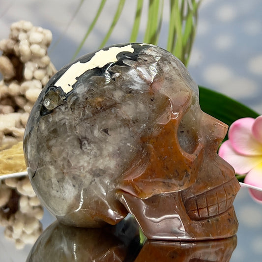 Mosaic Chalcedony Quartz Rare Skull Healing Crystal Carving 1030g