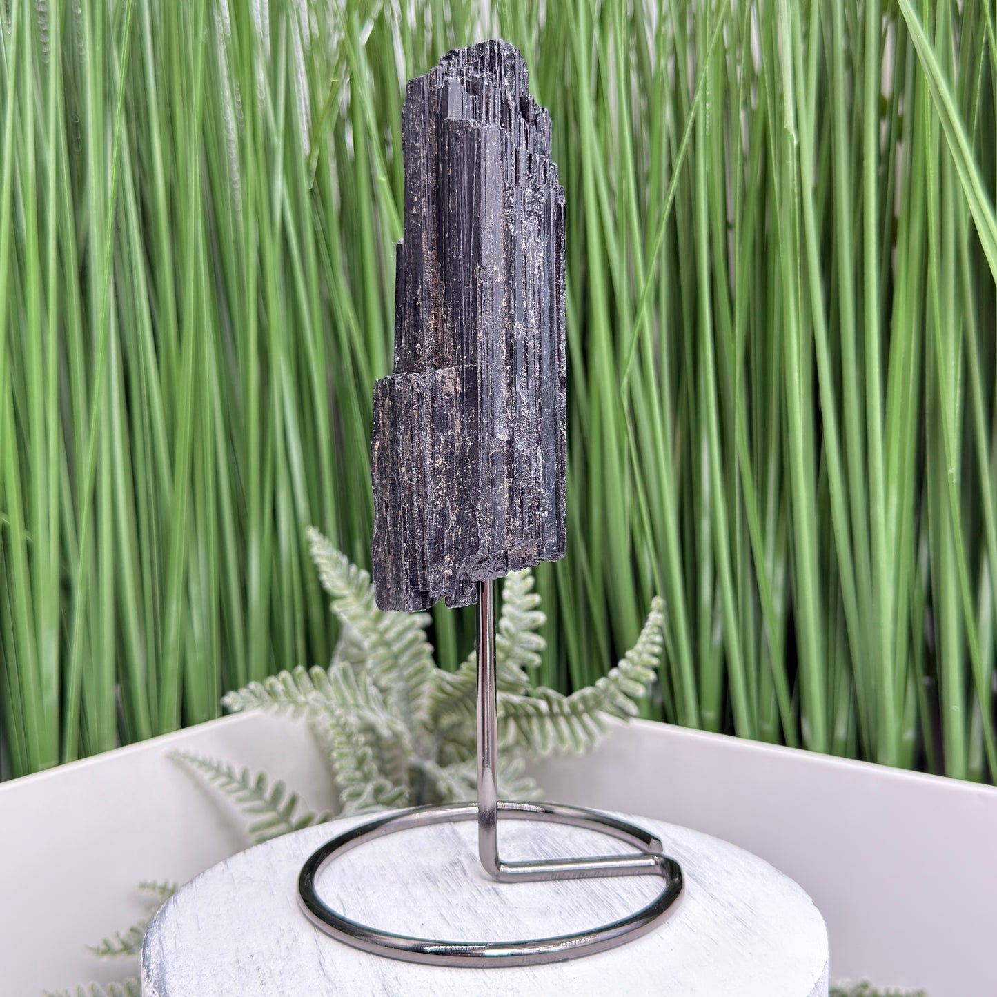 Black Tourmaline Schorl Hay Stack Raw Specimen with Stand Crystal 174g