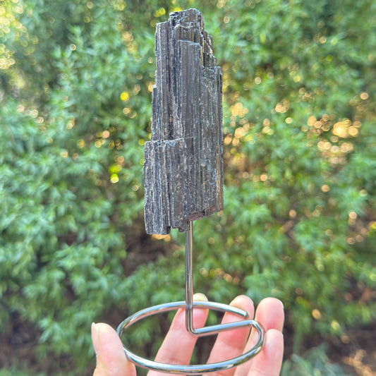Black Tourmaline Schorl Hay Stack Raw Specimen with Stand Crystal 174g