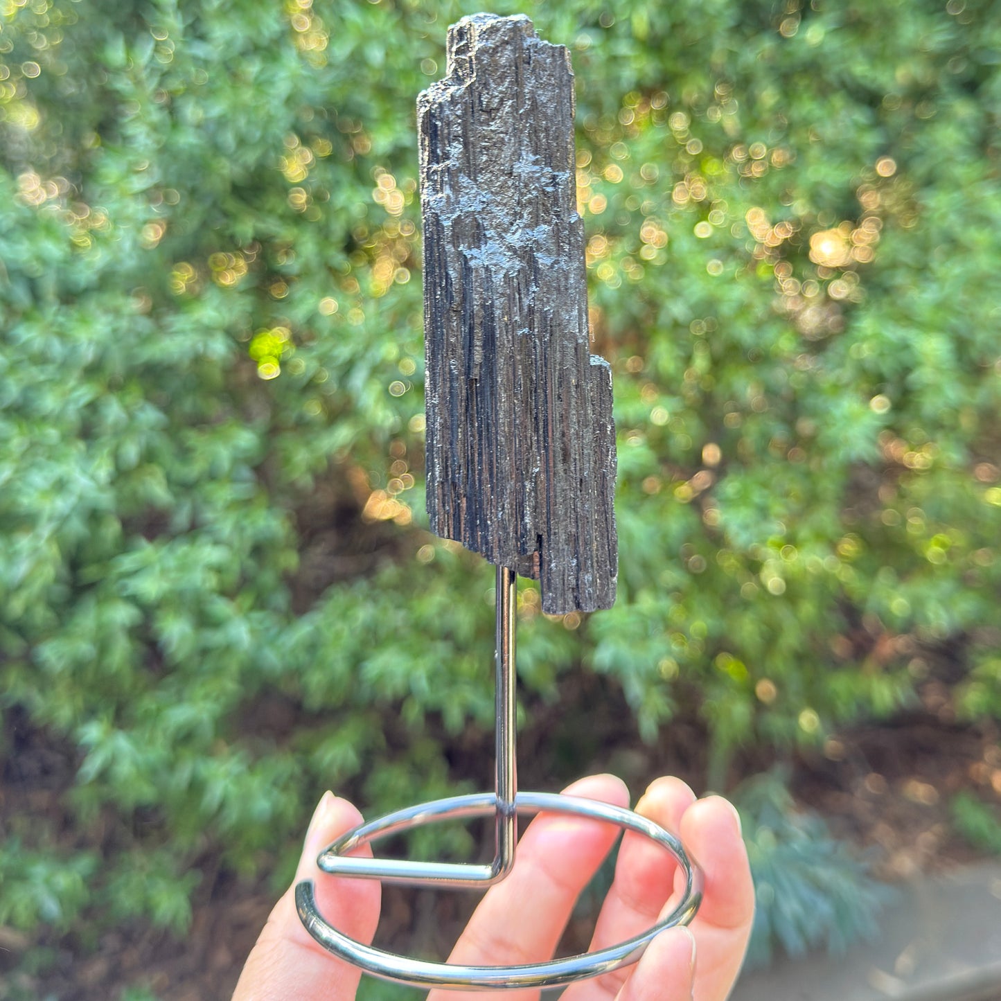 Black Tourmaline Schorl Hay Stack Raw Specimen with Stand Crystal 174g