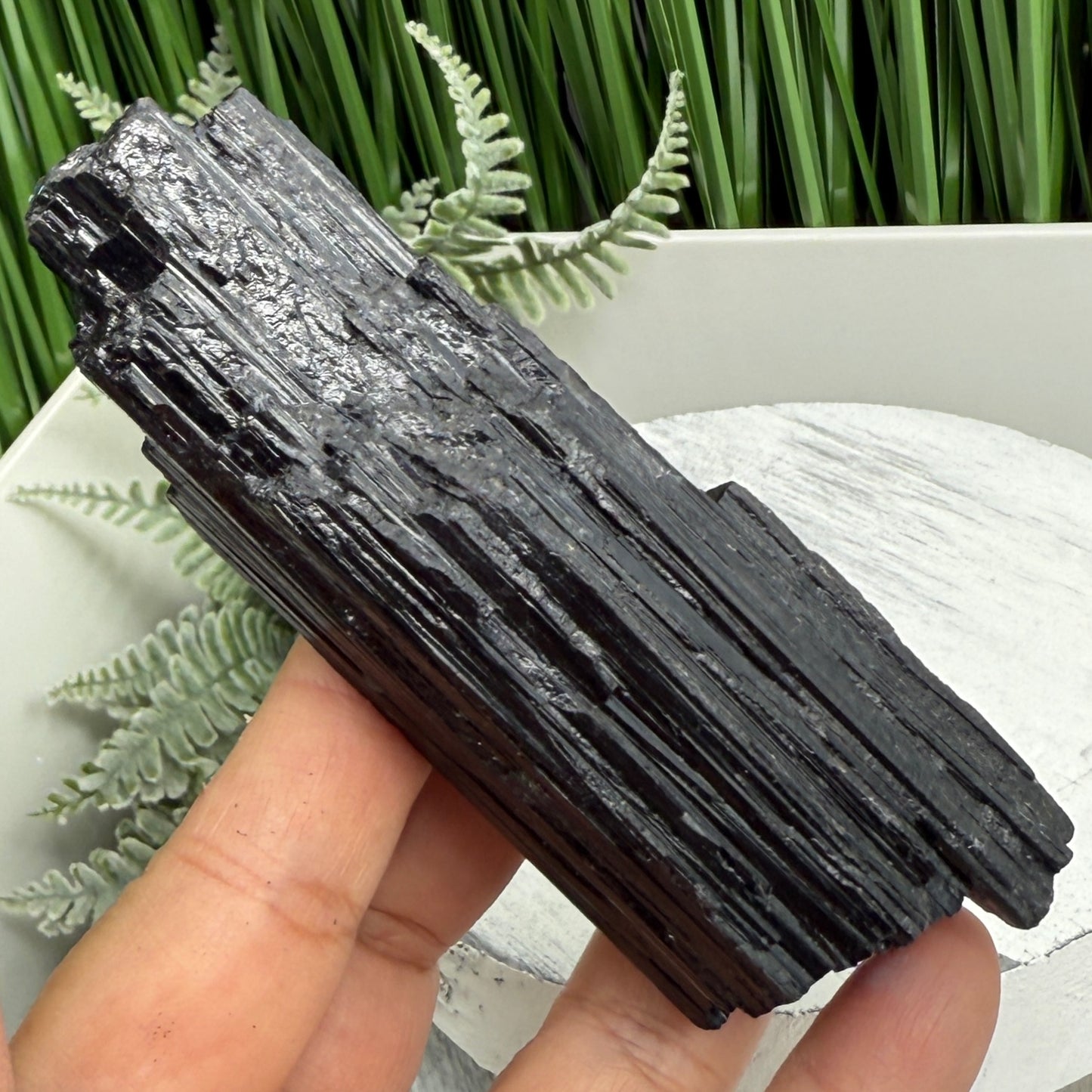 Black Tourmaline Schorl Hay Stack Raw Specimen with Stand Crystal 174g