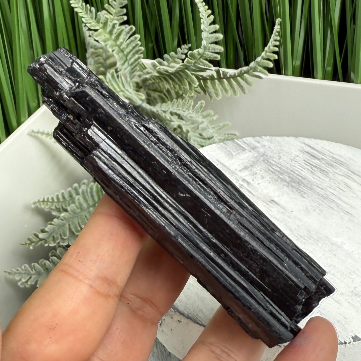 Black Tourmaline Schorl Hay Stack Raw Specimen with Stand Crystal 174g