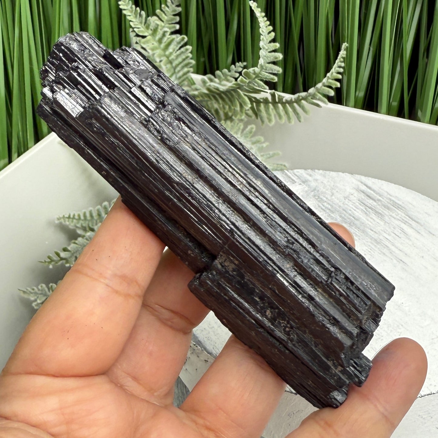 Black Tourmaline Schorl Hay Stack Raw Specimen with Stand Crystal 174g