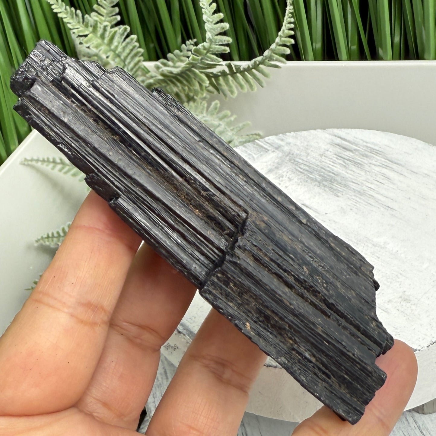 Black Tourmaline Schorl Hay Stack Raw Specimen with Stand Crystal 174g