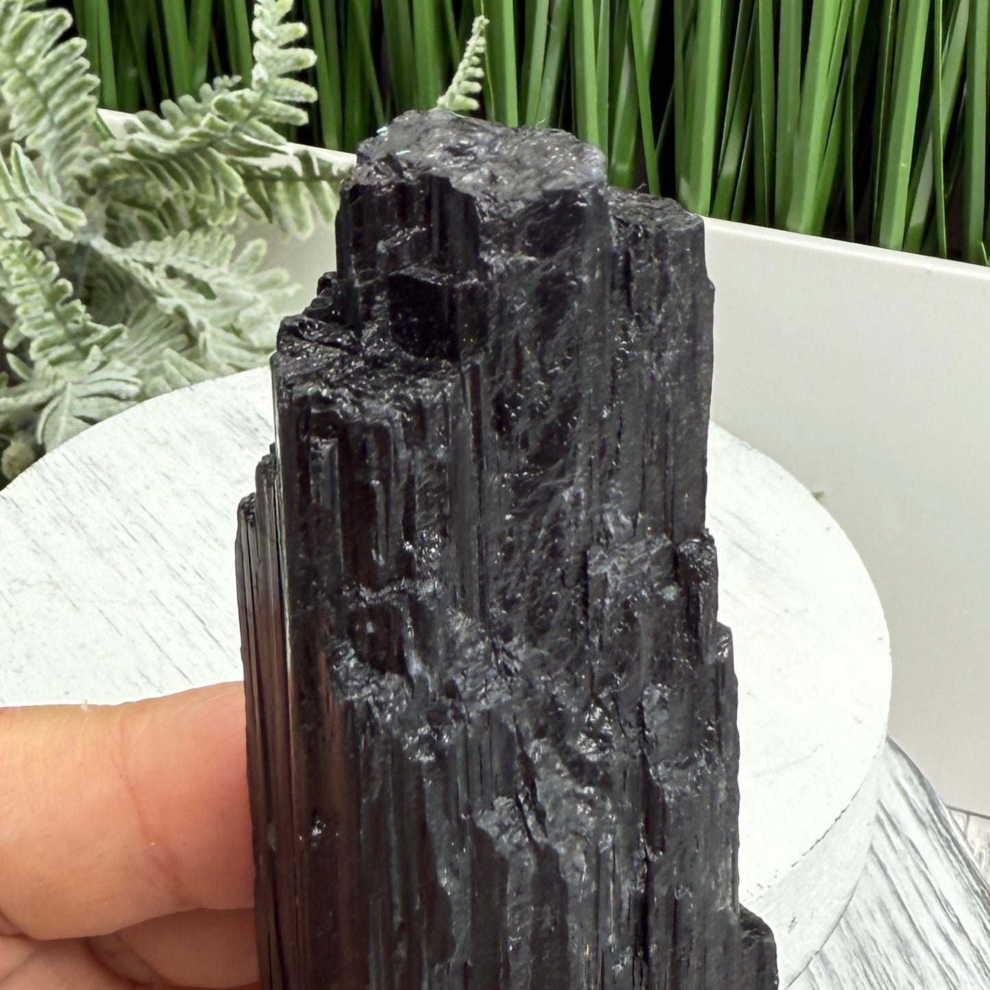 Black Tourmaline Schorl Hay Stack Raw Specimen with Stand Crystal 174g