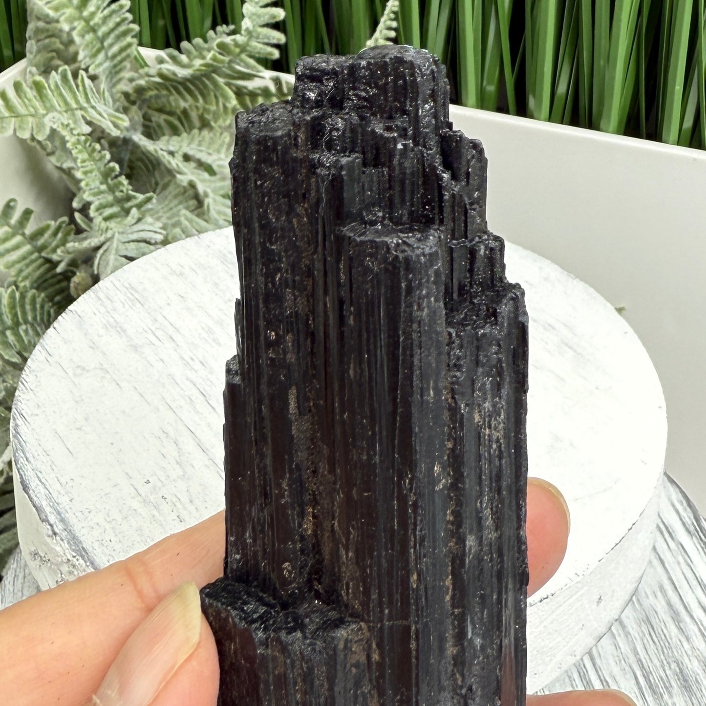 Black Tourmaline Schorl Hay Stack Raw Specimen with Stand Crystal 174g