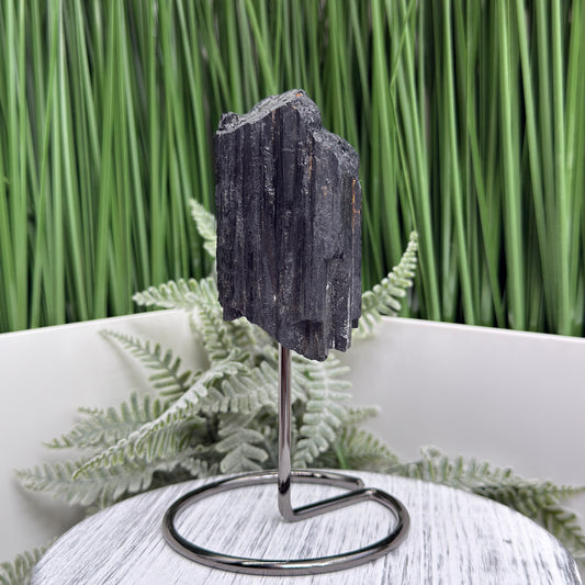 Black Tourmaline Schorl Hay Stack Raw Specimen with Stand Crystal 206g