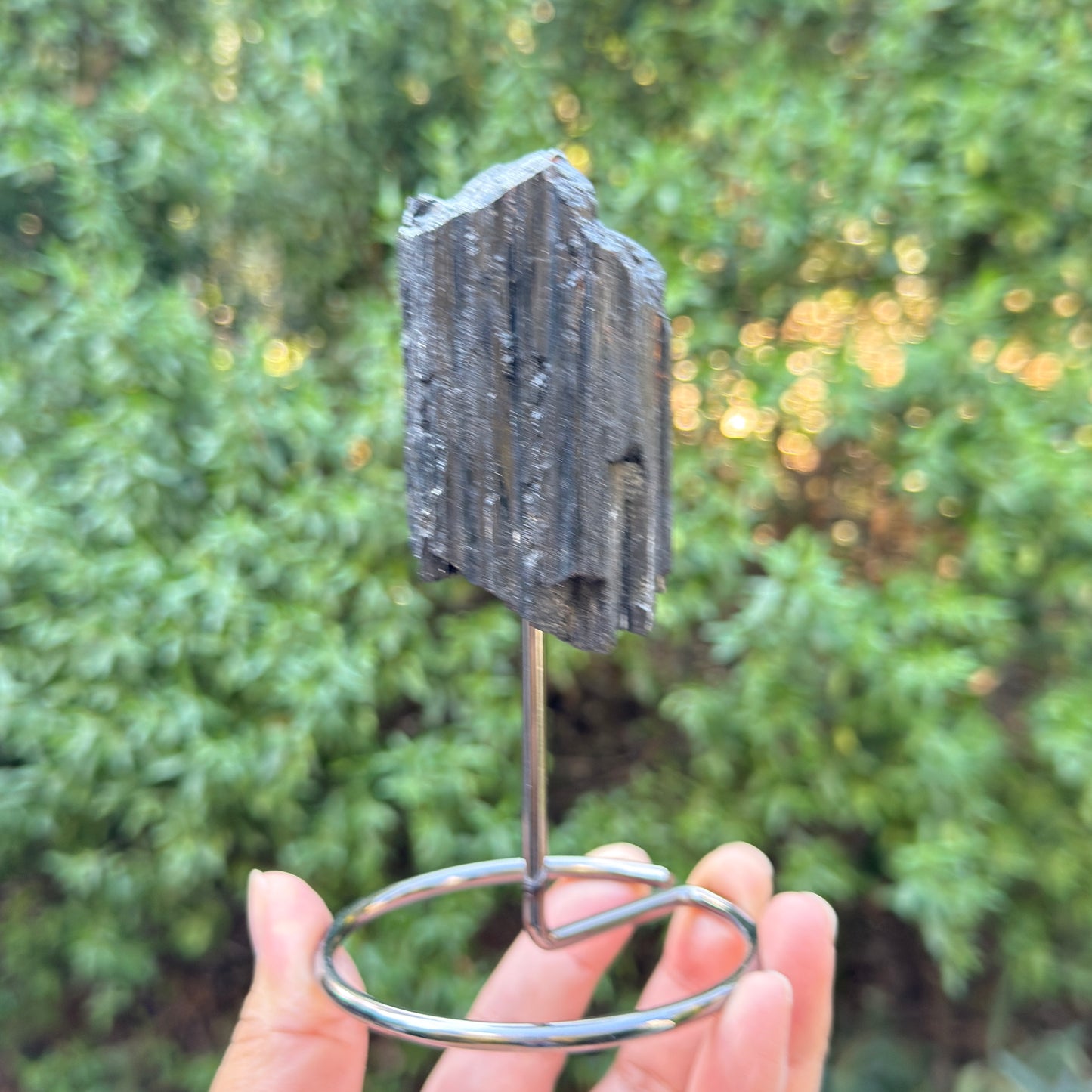 Black Tourmaline Schorl Hay Stack Raw Specimen with Stand Crystal 206g