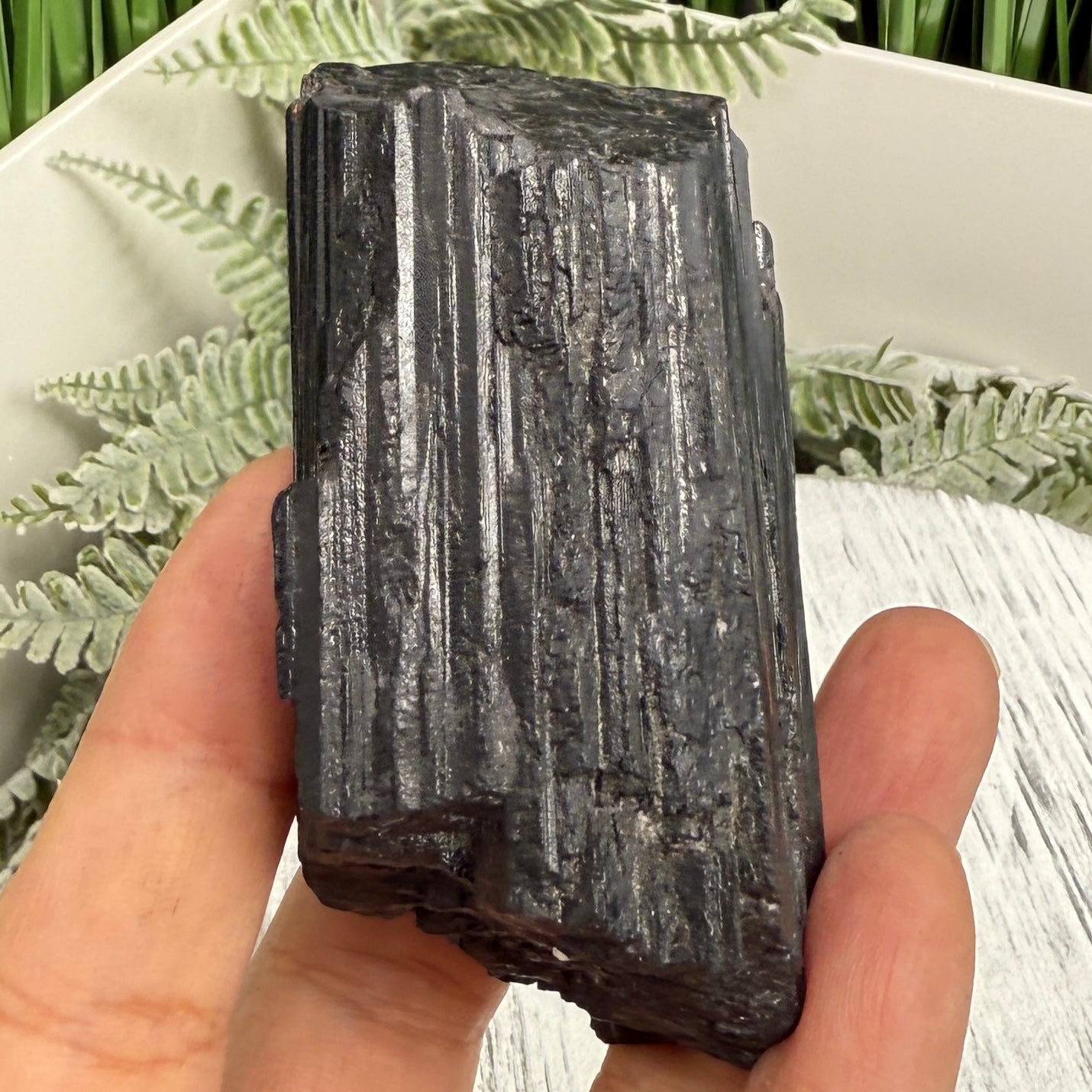 Black Tourmaline Schorl Hay Stack Raw Specimen with Stand Crystal 206g
