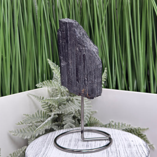 Black Tourmaline Schorl Hay Stack Raw Specimen with Stand Crystal 374g
