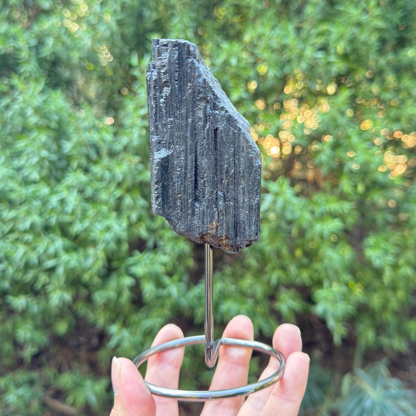 Black Tourmaline Schorl Hay Stack Raw Specimen with Stand Crystal 374g