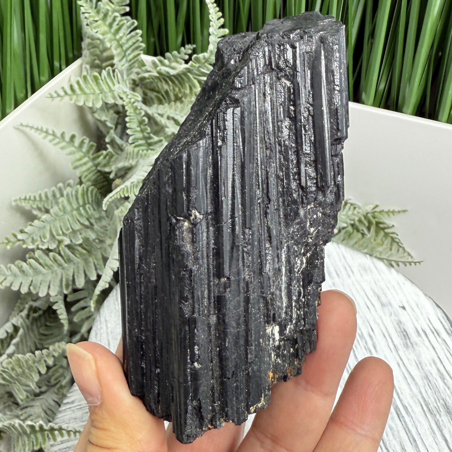 Black Tourmaline Schorl Hay Stack Raw Specimen with Stand Crystal 374g