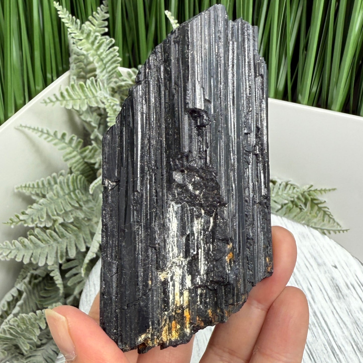 Black Tourmaline Schorl Hay Stack Raw Specimen with Stand Crystal 374g