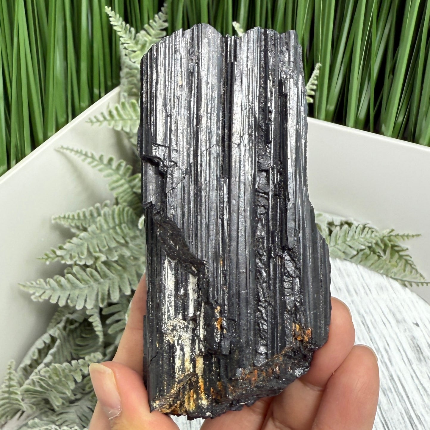 Black Tourmaline Schorl Hay Stack Raw Specimen with Stand Crystal 374g