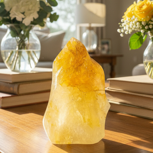 Golden Healer Quartz Flame Healing Crystal Carving 238g