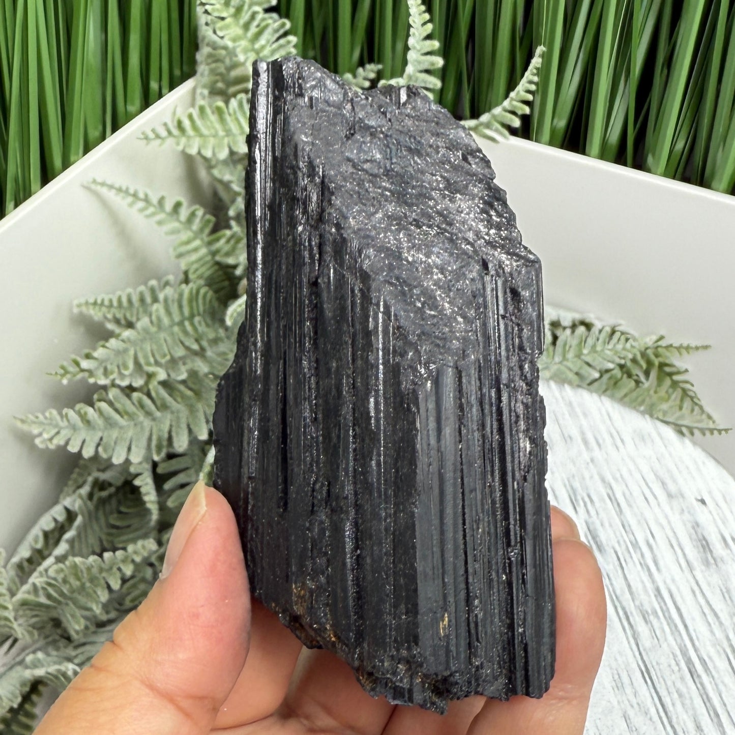 Black Tourmaline Schorl Hay Stack Raw Specimen with Stand Crystal 374g