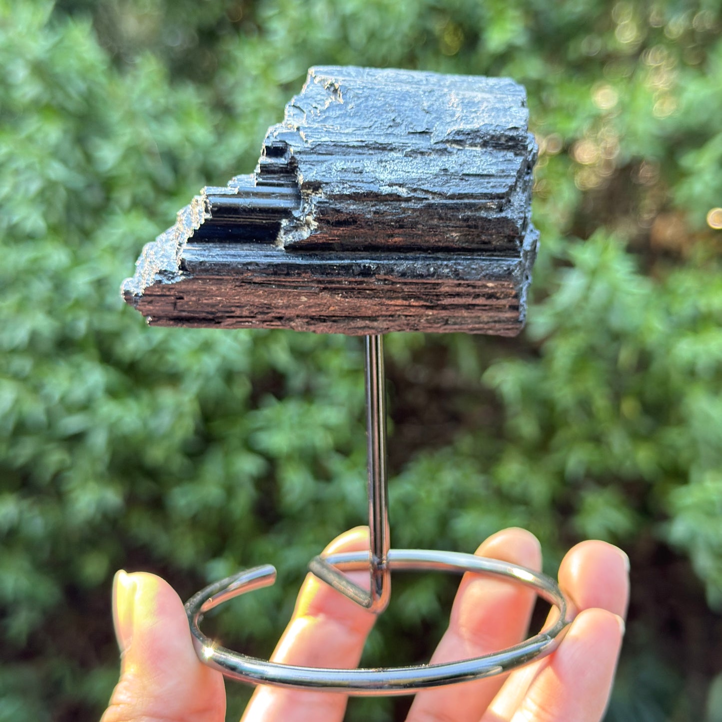 Black Tourmaline Schorl Hay Stack Raw Specimen with Stand Crystal 218g