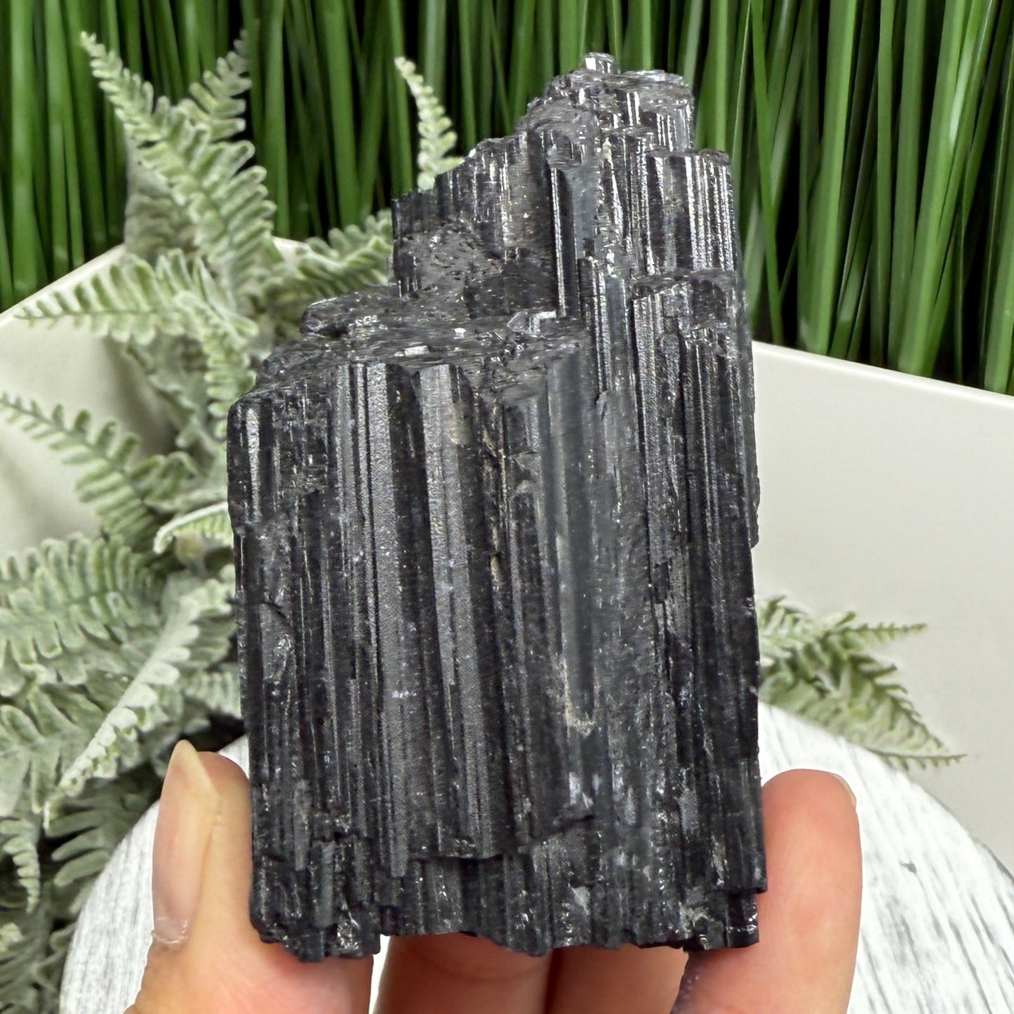 Black Tourmaline Schorl Hay Stack Raw Specimen with Stand Crystal 218g