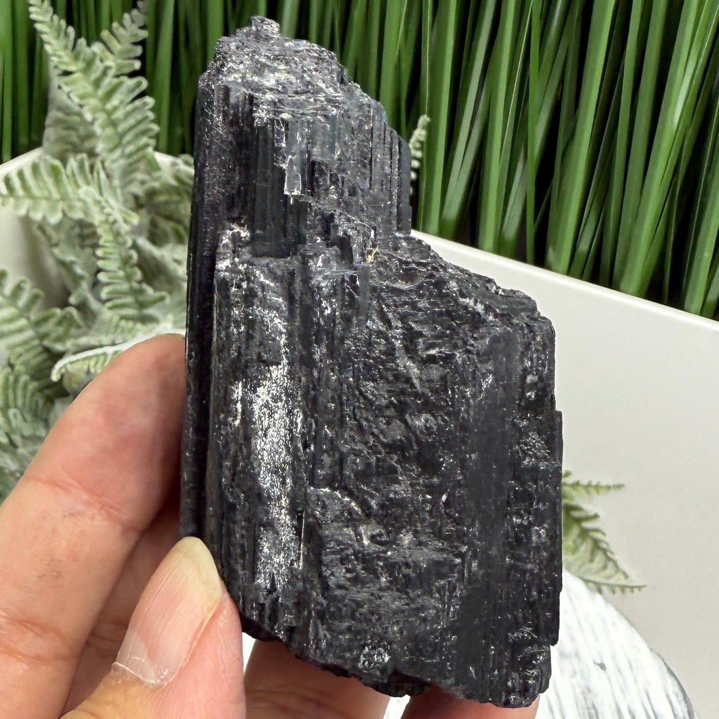 Black Tourmaline Schorl Hay Stack Raw Specimen with Stand Crystal 218g