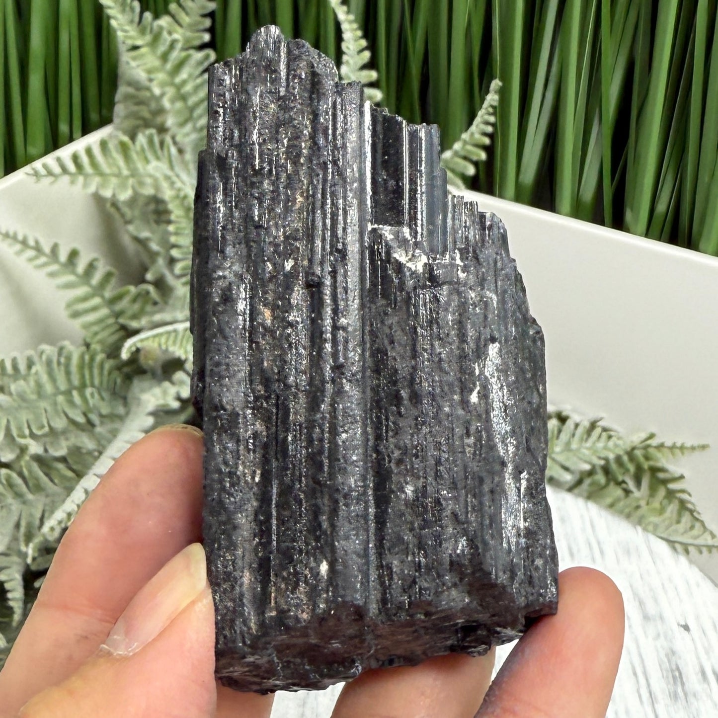 Black Tourmaline Schorl Hay Stack Raw Specimen with Stand Crystal 218g