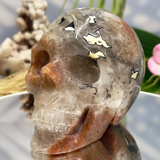 Mosaic Chalcedony Quartz Rare Skull Healing Crystal Carving 1006g