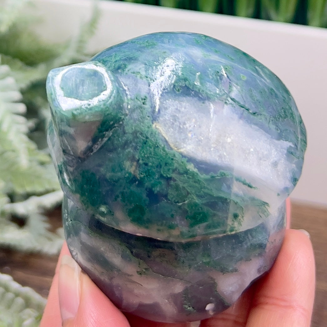 Moss Agate Mushroom House Healing Crystal Carving 322g
