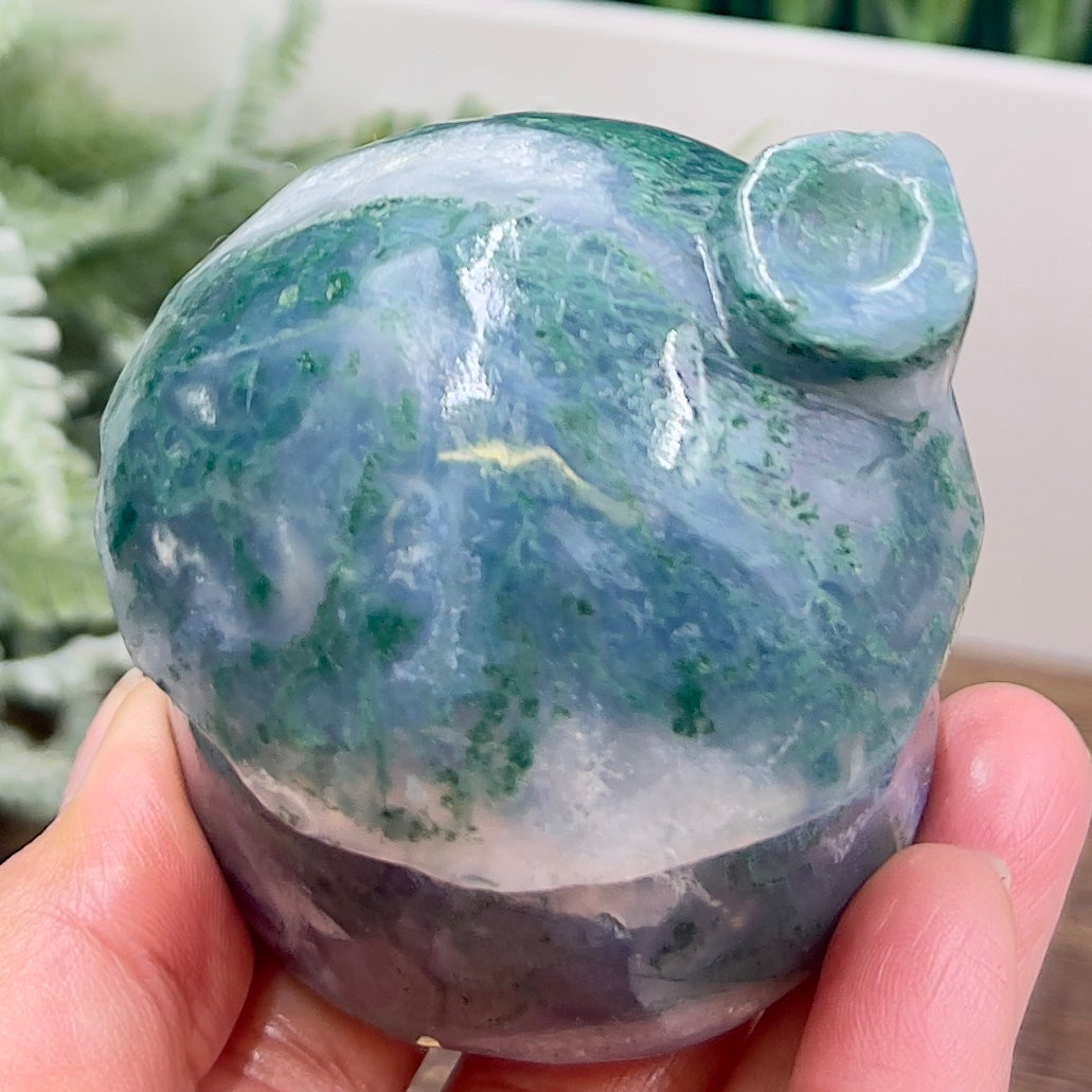Moss Agate Mushroom House Healing Crystal Carving 322g