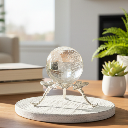 Clear Quartz with Hematoid Fire Quartz Sphere Crystal Ball 260g 57mm