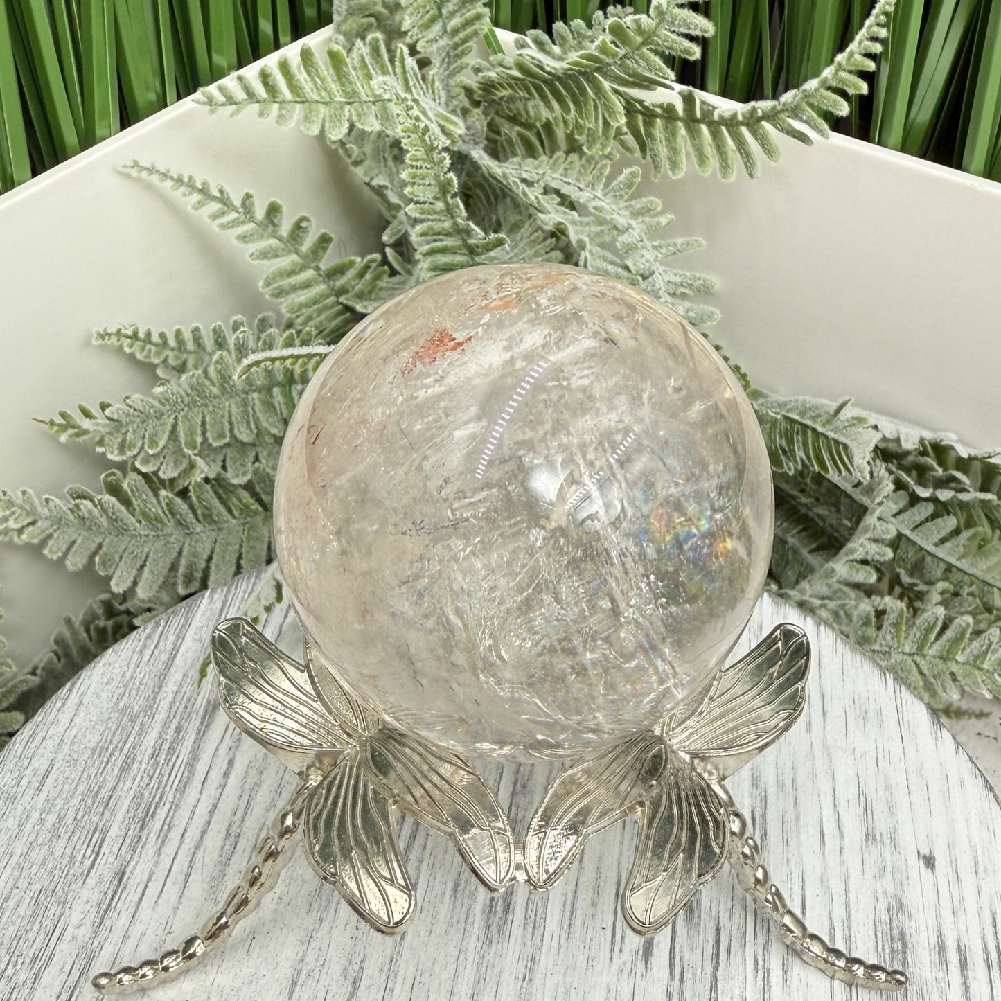 Clear Quartz with Hematoid Fire Quartz Sphere Crystal Ball 260g 57mm
