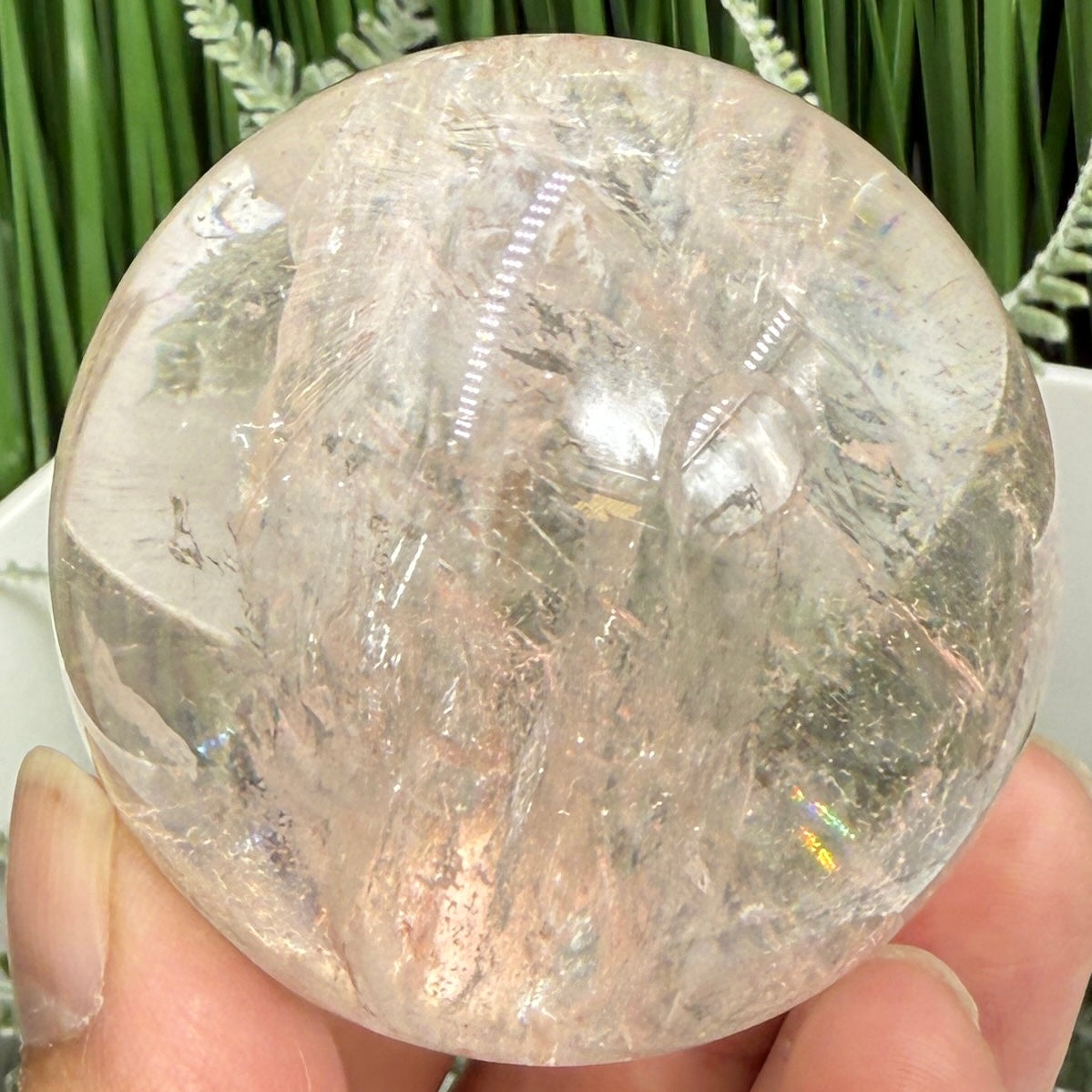 Clear Quartz with Hematoid Fire Quartz Sphere Crystal Ball 260g 57mm