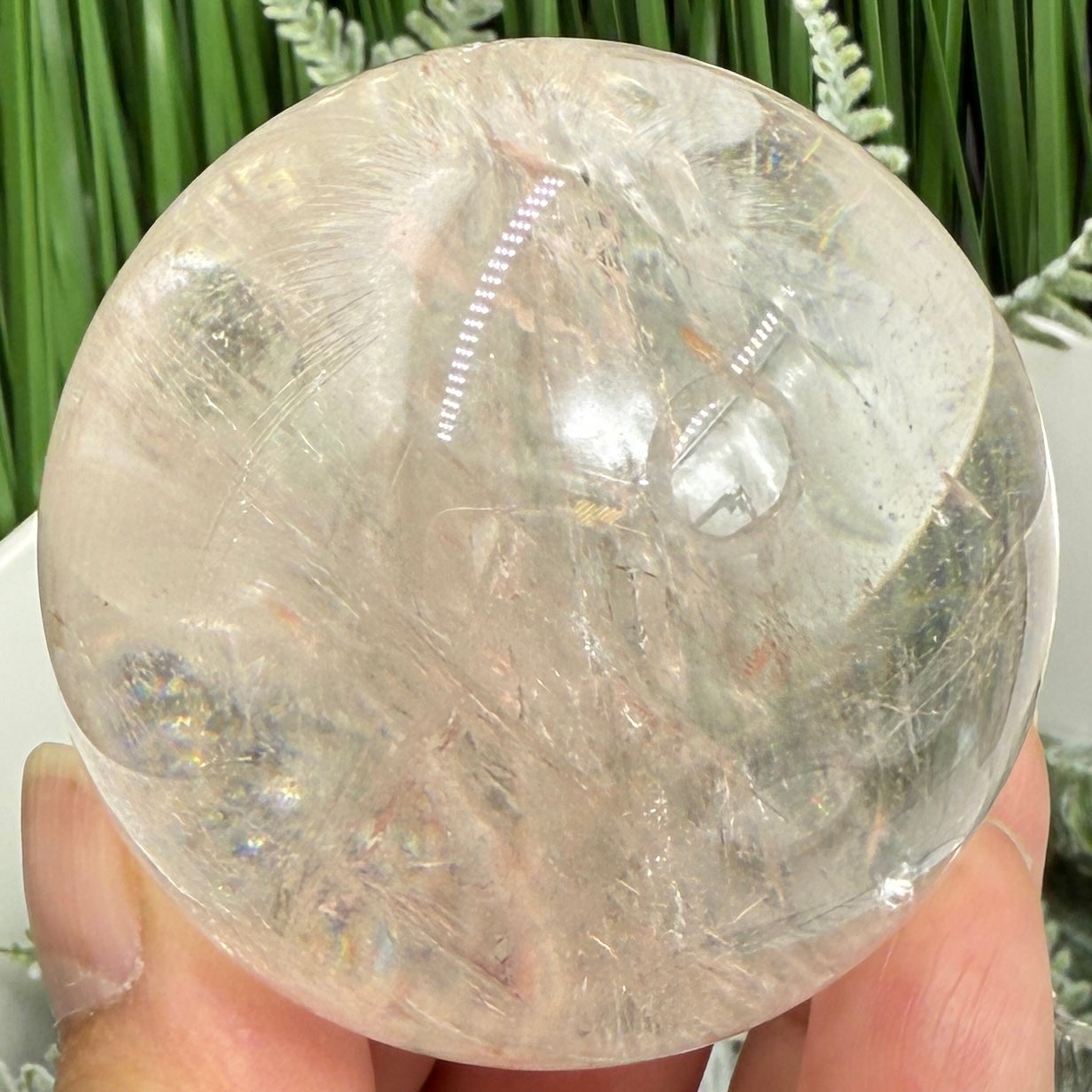 Clear Quartz with Hematoid Fire Quartz Sphere Crystal Ball 260g 57mm