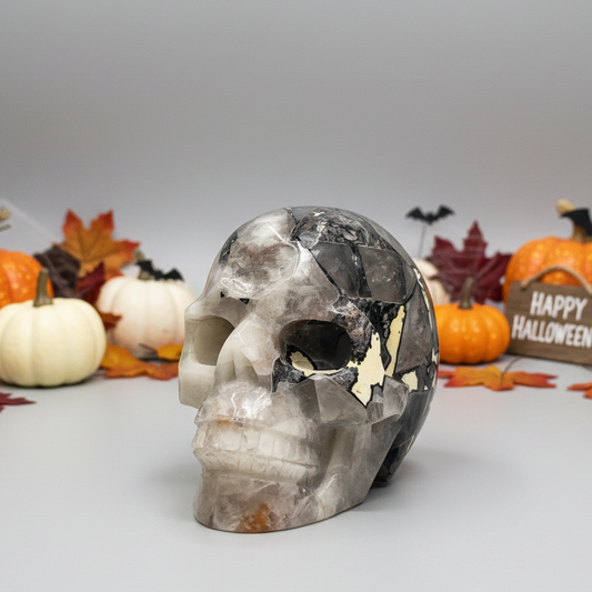 Mosaic Chalcedony Quartz Rare Skull Healing Crystal Carving 1037g