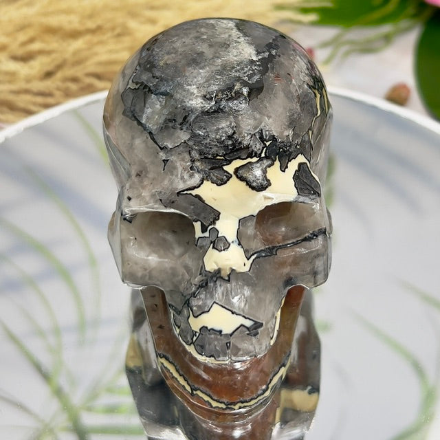 Mosaic Chalcedony Quartz Rare Skull Healing Crystal Carving 651g