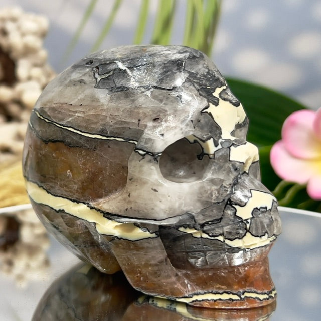 Mosaic Chalcedony Quartz Rare Skull Healing Crystal Carving 651g