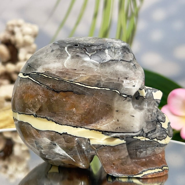 Mosaic Chalcedony Quartz Rare Skull Healing Crystal Carving 651g