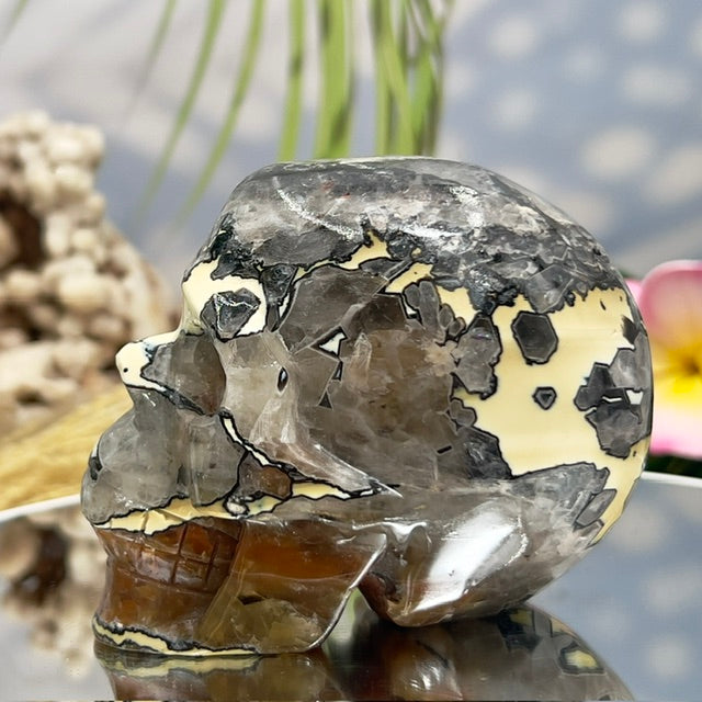 Mosaic Chalcedony Quartz Rare Skull Healing Crystal Carving 651g