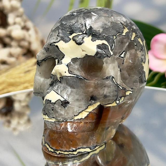 Mosaic Chalcedony Quartz Rare Skull Healing Crystal Carving 651g