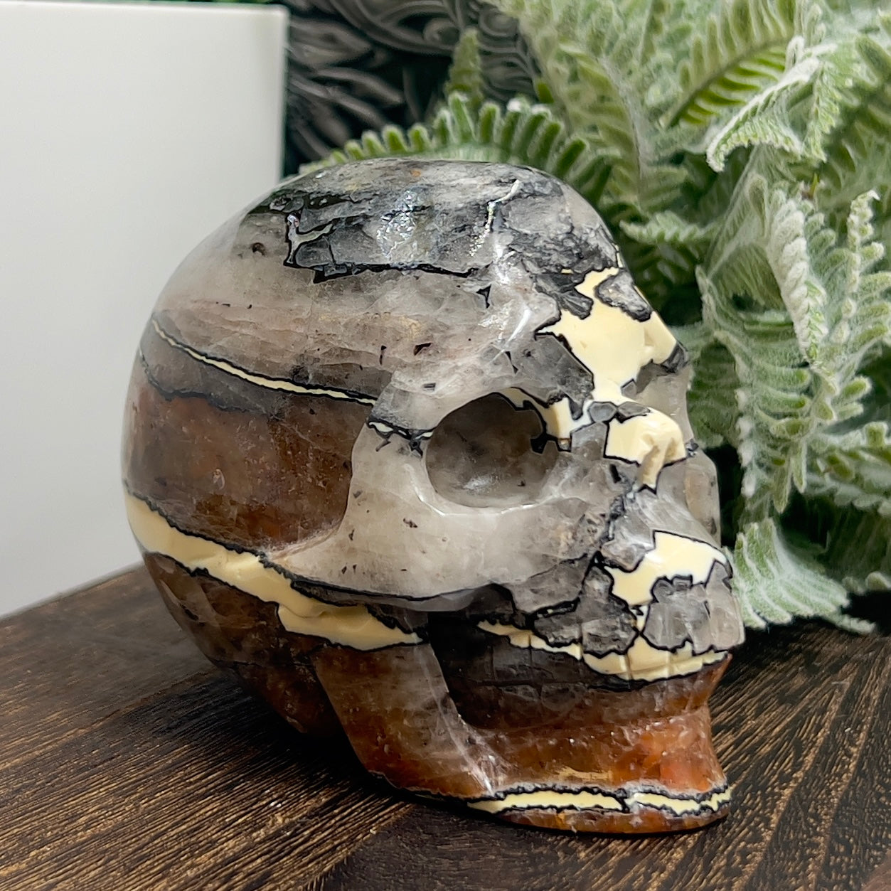 Mosaic Chalcedony Quartz Rare Skull Healing Crystal Carving 651g