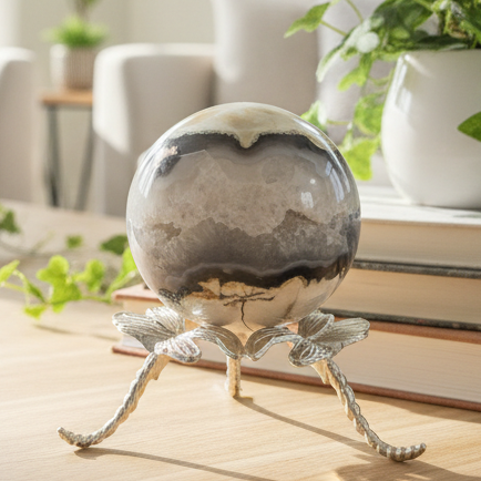 Volcanic Agate Quartz Sphere UV Reactive Crystal Ball 434g 70mm