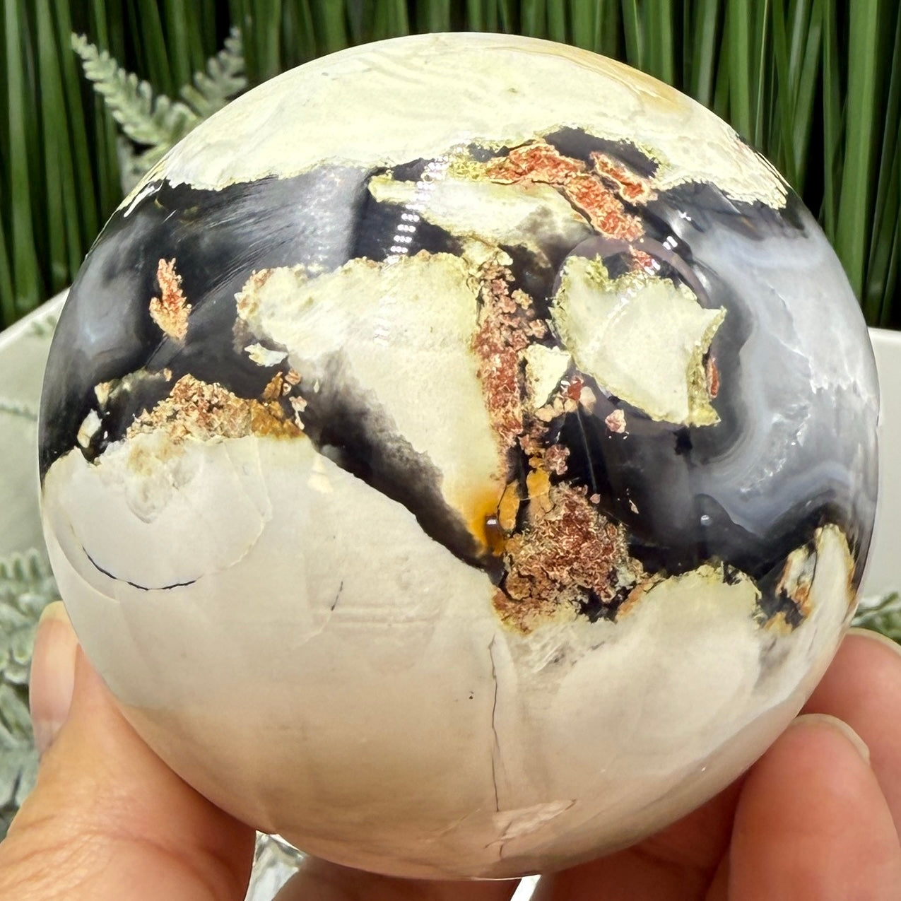 Volcanic Agate Quartz Sphere UV Reactive Crystal Ball 434g 70mm