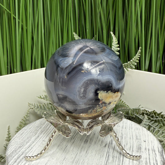 Volcanic Agate Quartz Sphere UV Reactive Crystal Ball 528g 73mm