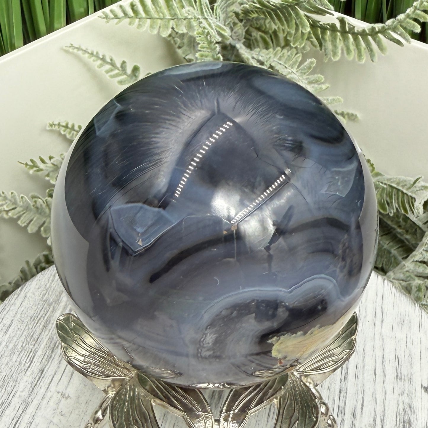 Volcanic Agate Quartz Sphere UV Reactive Crystal Ball 528g 73mm