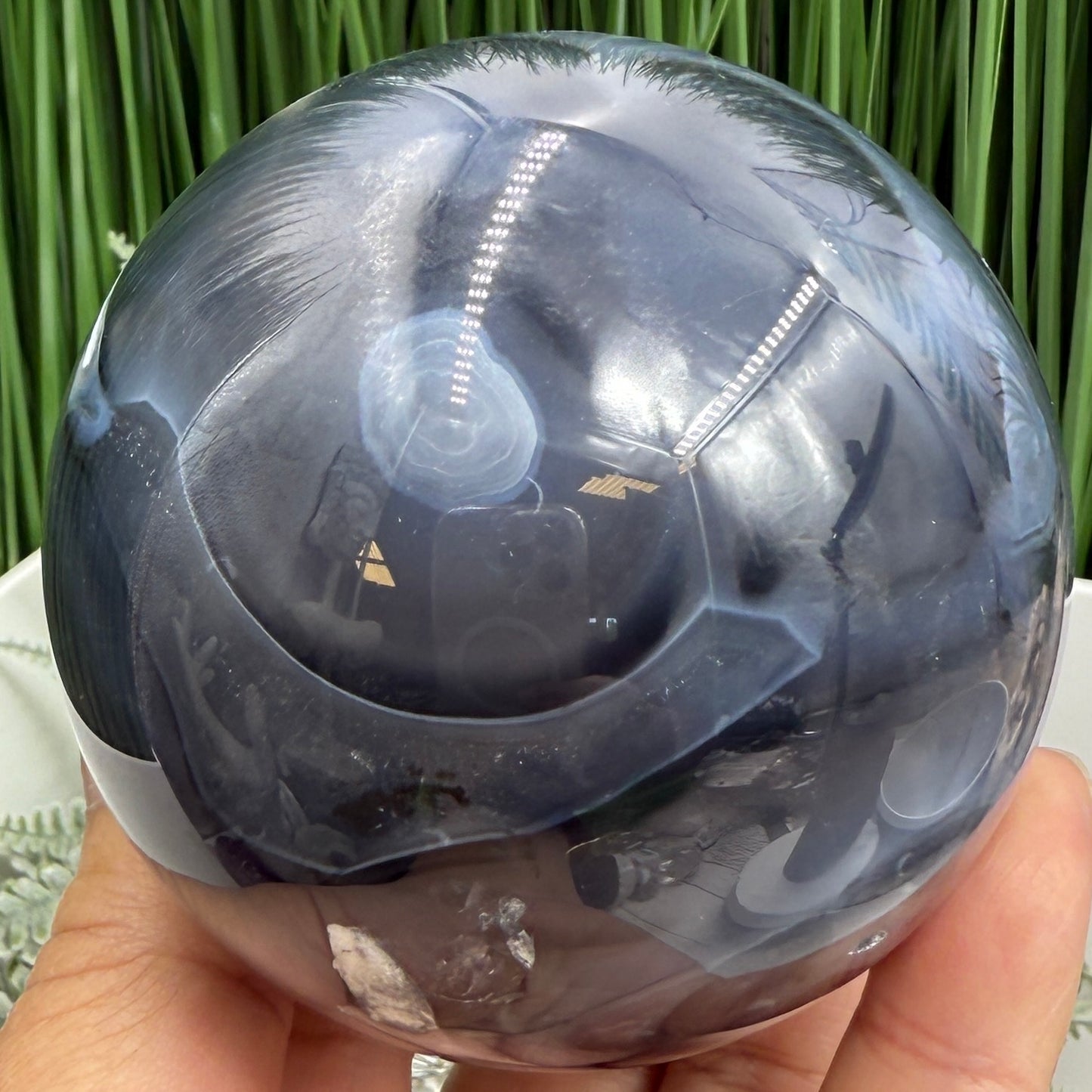 Volcanic Agate Quartz Sphere UV Reactive Crystal Ball 528g 73mm