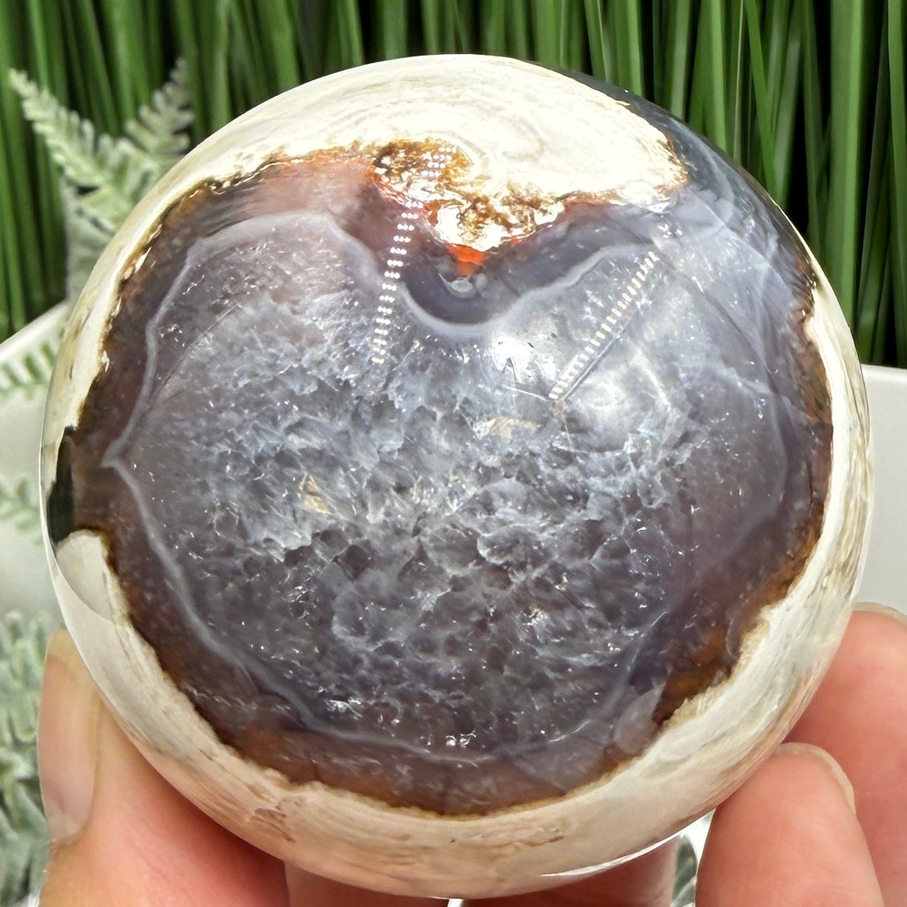 Volcanic Agate Quartz Sphere UV Reactive Crystal Ball 296g 61mm